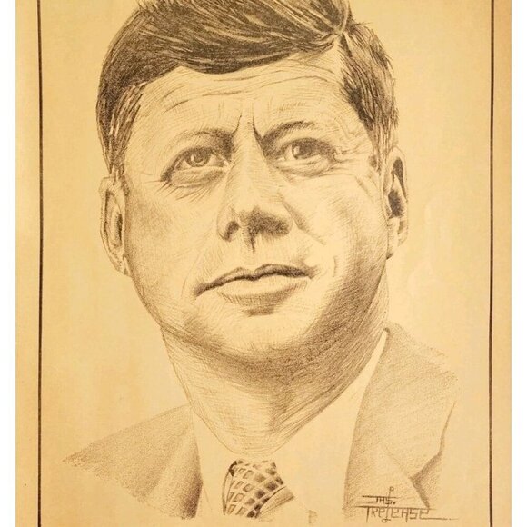 1963 John Fitzgerald Kennedy Art Print Memorial Trejease Brian King Poem DWJJ4 - Picture 1 of 2